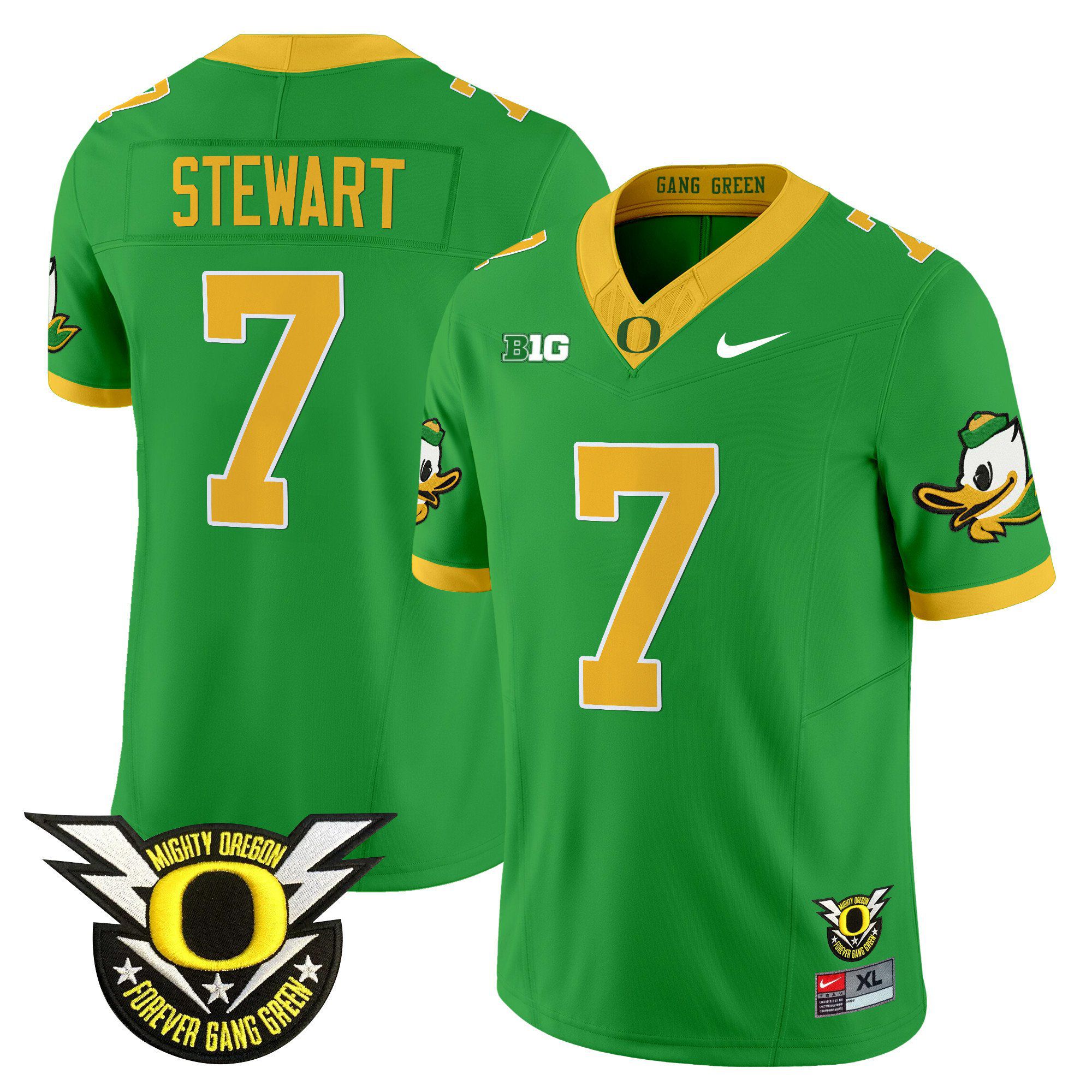 Men Oregon Ducks #7 Stewart Green 2024 Nike Forever Gang Green & BIG Patch Vapor Limited NCAA Jersey->ncaa teams->NCAA Jersey